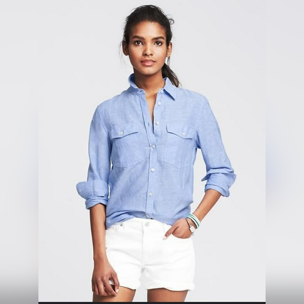 Banana Republic Soft Wash Linen Cotton Buttoned Long Sleeve